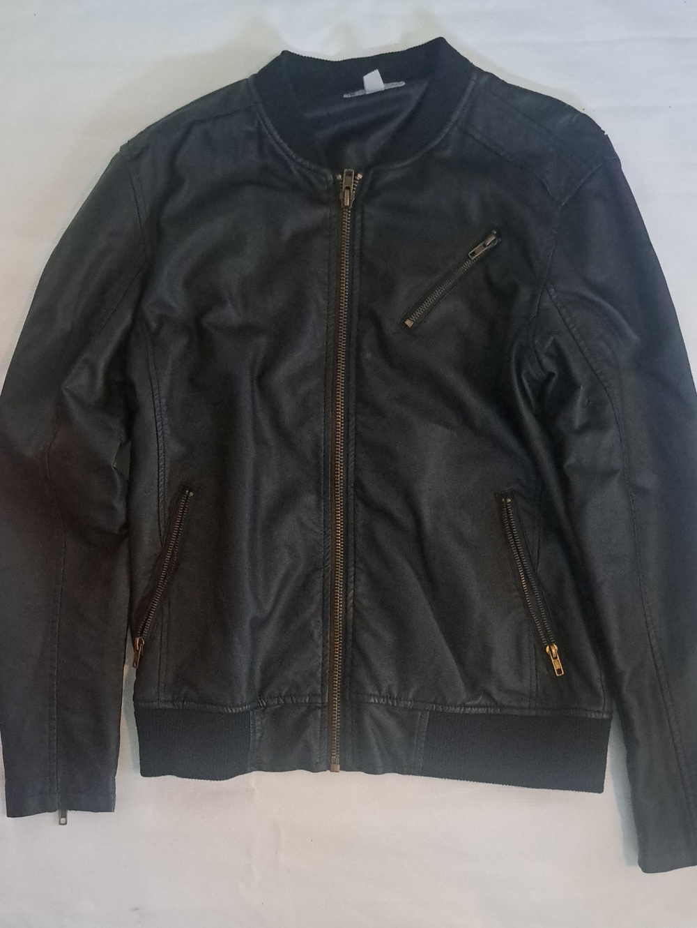 Black Zip-Front Faux Leather Bomber Motorcycle Jacket Charles And A Half Med